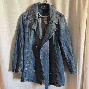 Lane Bryant Denim Pea Coat Blazer Flattering NWT Womens 14 Gold Details